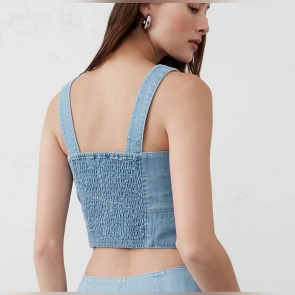NWOT Banana Republic Green Linen Blend Crop Top | Smocked Back | Size 10 Summer - Picture 2 of 5